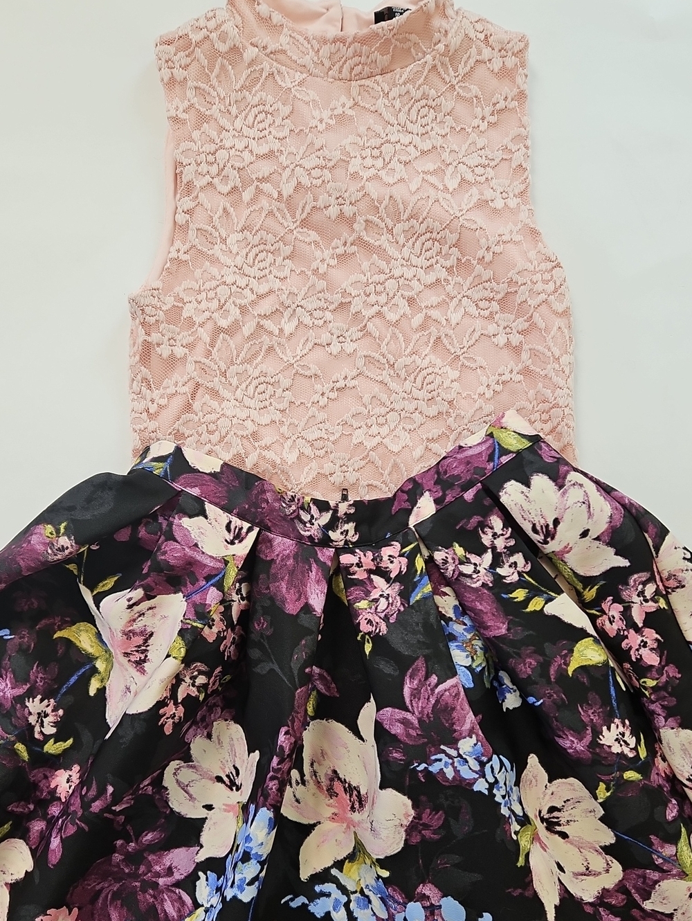 2 Piece Pink Lace Top & Floral Skirt